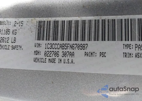 2015 Chrysler 200 Limited из США, поврежденный, VIN 1C3CCCAB5FN670987